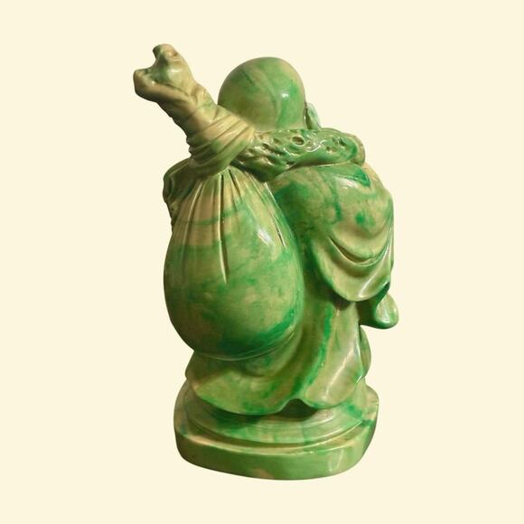 Vintage Green Laughing Buddha Heavy Stone Statue Mid Century Decor - Picture 2 of 4